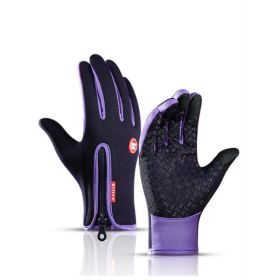 Winter Gloves Touch Screen Riding Motorcycle Sliding Waterproof Sports Gloves With Fleece (Option: Purple-M)