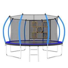 12FT Trampoline With Enclosure - Recreational Trampolines With Ladder, ASTM Approval Outdoor Trampoline For Kids (Option: Black Blue)