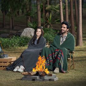 Wool Camping Blanket 64' X 88' Warm For Camping Hiking Travel Texture (Option: Green)