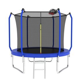 10FT Trampoline With Basketball Hoop,  ASTM Approved Reinforced Type Outdoor Trampoline With Enclosure Net (Option: Blue)
