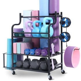 VEVOR Yoga Mat Storage Rack, Home Gym Workout Equipment Organizer, Powder Coated Finish Steel Yoga Mat Holder with Hooks & Wheels (Size - Length: 30.5 inch)