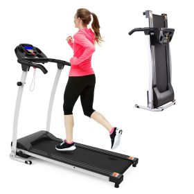 FYC Folding Treadmills for Home;  Foldable Electric Treadmill with LCD display;  Lightweight Compact Treadmill Fitness Running Walking Jogging Ex (Color: White)
